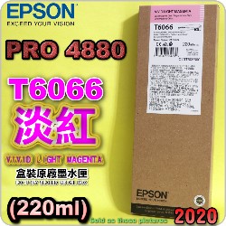 EPSON T6066 原廠墨水匣【淡鮮洋紅色】(220ml)-盒裝(2020年11月)(EPSON STYLUS PRO 4880)(淡靚紅色/LIGHT VIVID MAGENTA)